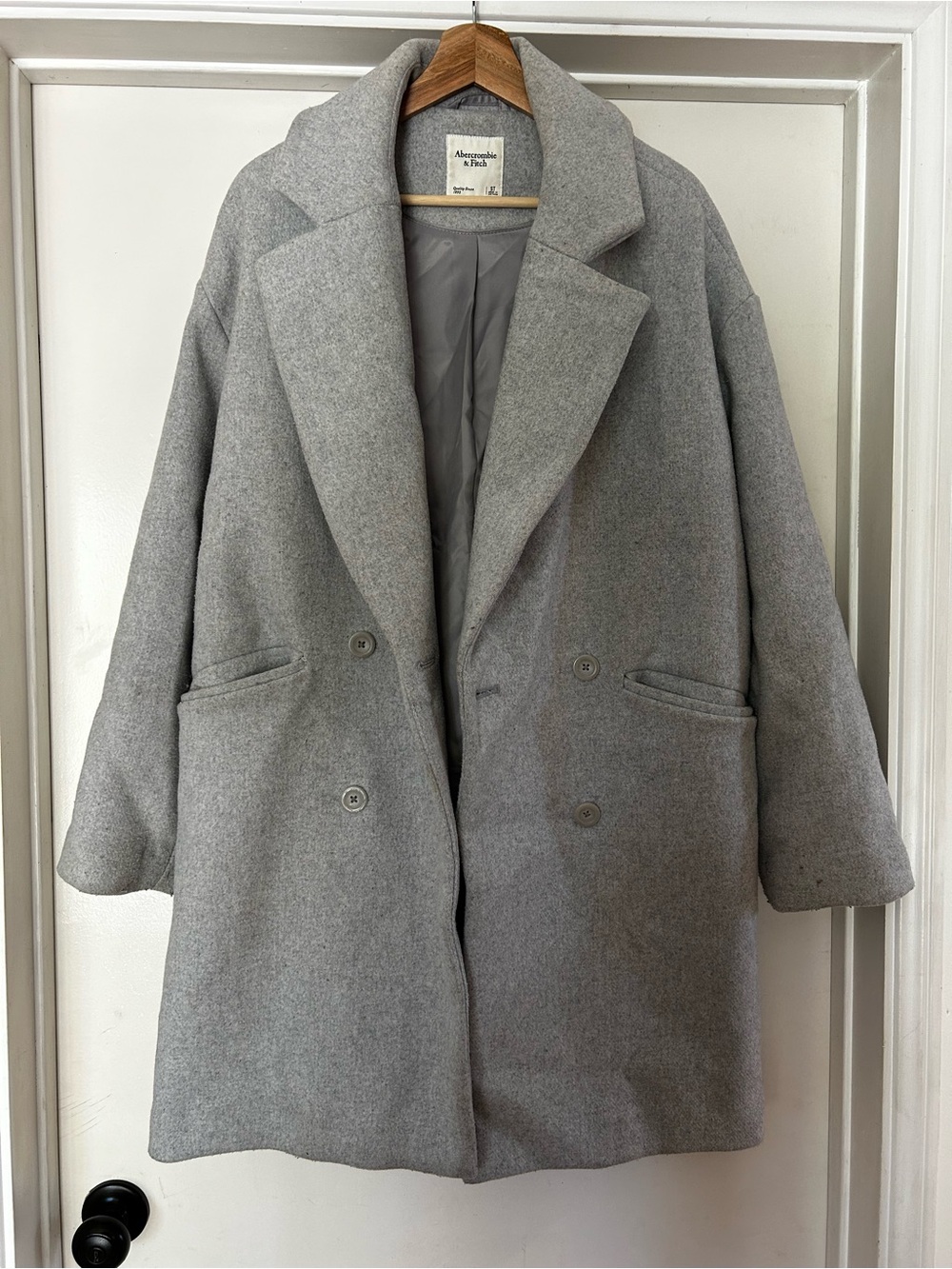 Abercrombie & Fitch Light Grey Double-Breasted Pea Coat